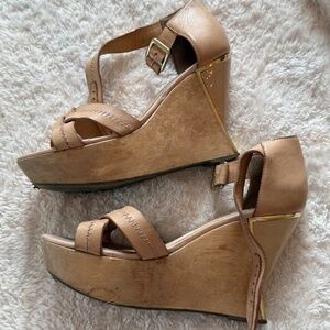 DIANE von FURSTENBERG ALARA Natural Leather Designer Platform Sandal Size 8